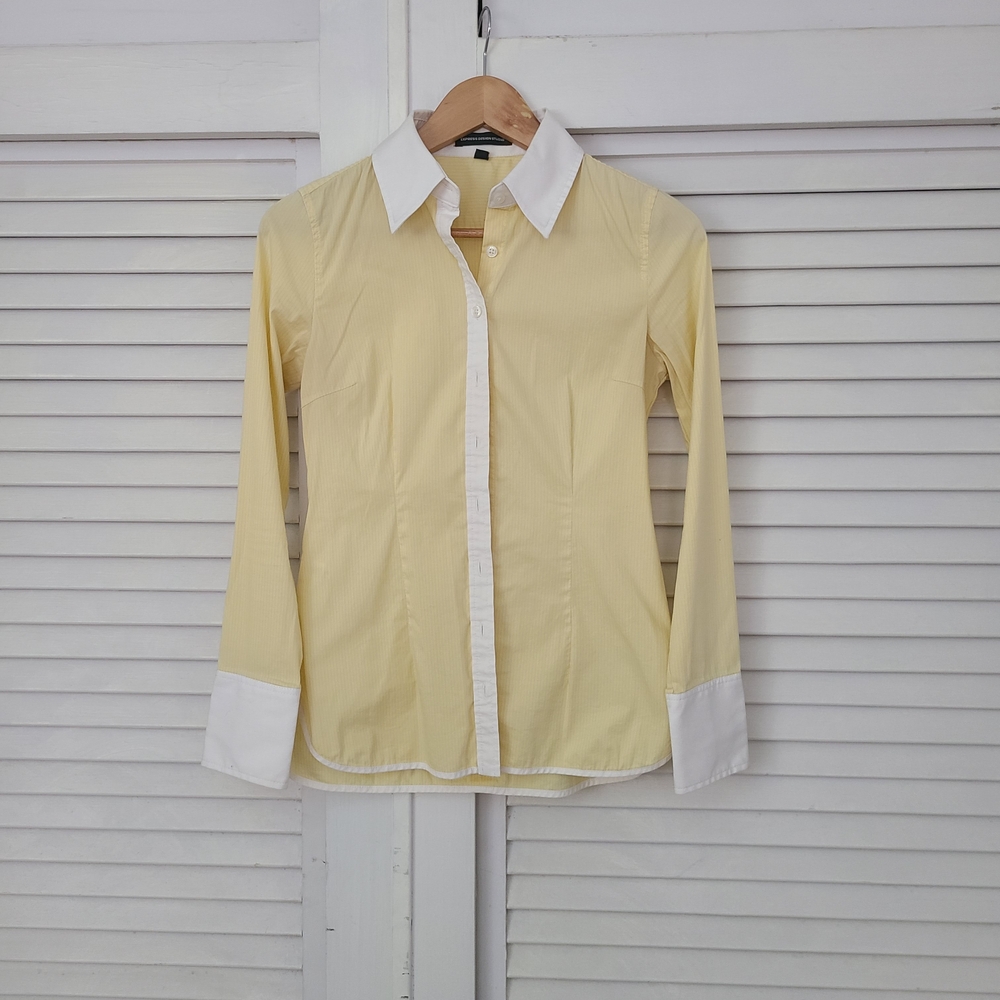Express Yellow Button-Down Shirt with White Collar & Cuffs